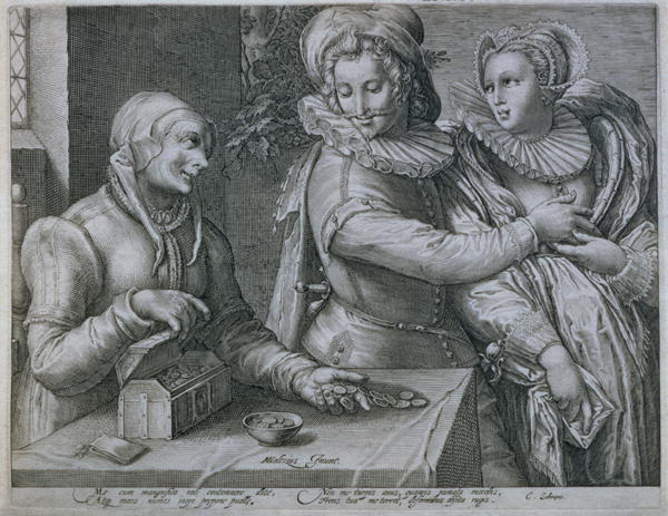 Young Man Chooses Love Of Beauty Over Riches by Hendrik Goltzius